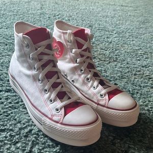 custom converse white body red tongue